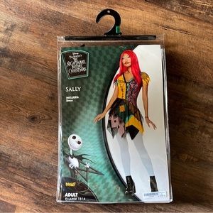 Spirit Halloween “Sally” costume and tights.